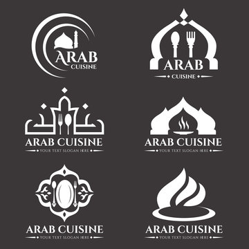 White Arab Cuisine And Food Logo Vector Set Design