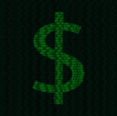 Silhouette of dollar symbol from binary digits