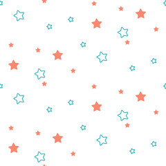 Star shape black and white seamless kid vector pattern. Simple geometric repeating background ornament.