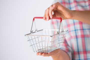 Woman Holding Empty Model Shopping Basket