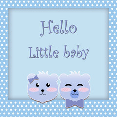 The couple cute bear on dot blue background for make greeting card or poster