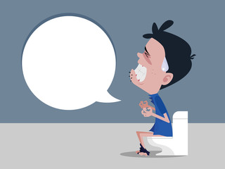 Men sitting on the toilet and Constipation are experiencing severe abdominal pain. vector cartoon.