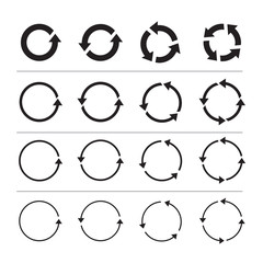 Sets of black circle arrows. Vector Icons