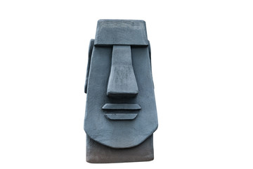 Sculpture mock of a Moai carved in volcanic stone isolated on white background