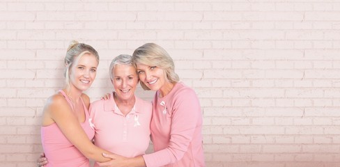 Composite image of portrait of smiling daughters with mother
