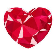 Naklejka na ściany i meble Ruby heart flat vector design, red diamond heart isolated on a white background. Jewelry and jewelry, style and fashion. A symbol of love, wealth and luxury.