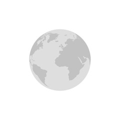 Gray planet earth in a flat style is isolated on a white background. Web icon. Continents on the ball. Vector