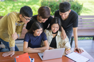 Back to school education knowledge college university concept, Students Education Social Media Laptop Tablet