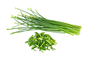 Fresh chives flower or Chinese Chive isolated on white background