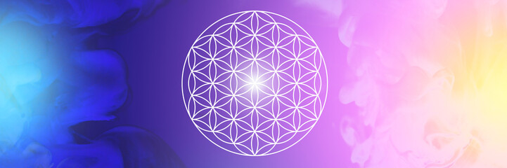 flower of life with colorful liquid background
