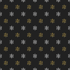 Christmas New Year seamless pattern with snowflakes. Holiday background. Gold snowflakes. Xmas winter decoration. Golden texture. Hand drawn vector illustration. Snow pattern. Wrapping gift paper.