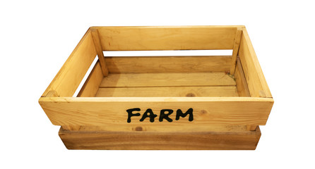 Empty wooden box with text 