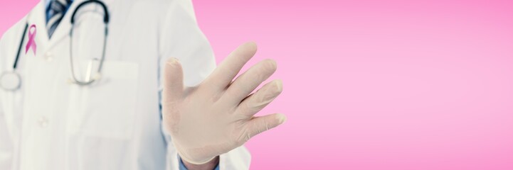 Naklejka premium Composite image of doctor touching an digital screen 