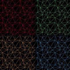 Black set of seamless patterns with colored lines
