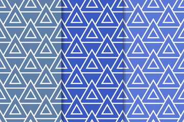 Geometric set of blue seamless patterns for design