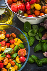 Fototapeta na wymiar Healthy salad from chopped raw tomatoes,italian diet