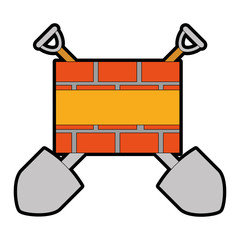 shovel with construction bricks wall vector illustration design