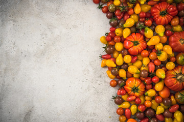 colorful selection of tomatoes on concrete stone slate