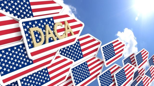 Group of DACA arrows pointing into the direction of the sun with an american flag