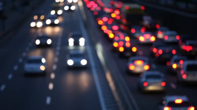 Night highway traffic lights in the city