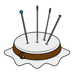 embroidery drum with pins and needles vector illustration design