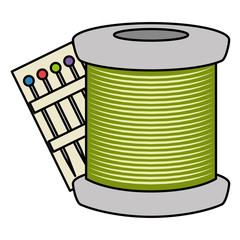 sewing thread tubes with pins vector illustration design