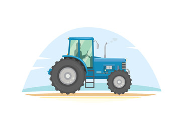Farm tractor icon vector illustration. Heavy agricultural machinery for field work.