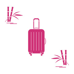 Vector illustration of suitcase for travel and bamboo. Summer time, vacation.