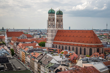 Scenic panoramic high angle view of  city centre of Munich