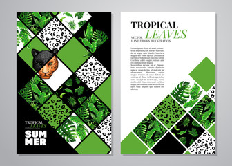 Tropical palm leaves background.