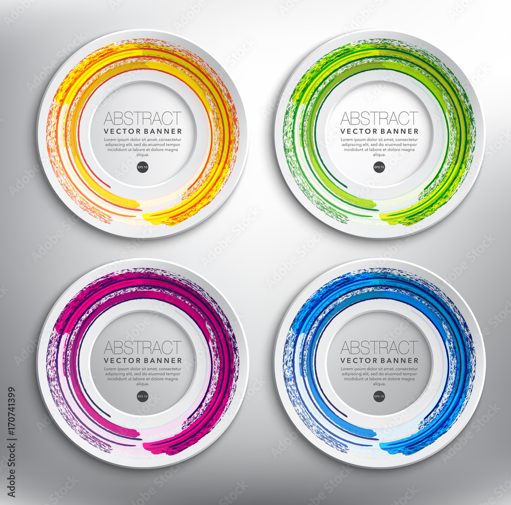 Wall mural abstract vector banners set of 4. round paper rings with circular, hand-drawn design. isolated on th