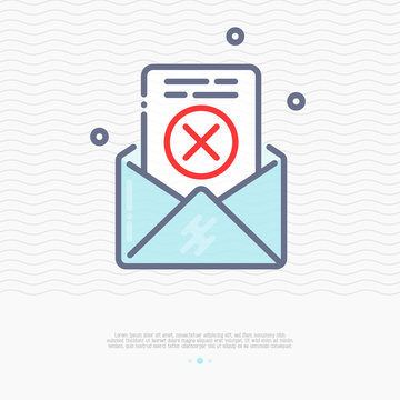 Envelope With Rejected Document Thin Line Icon. Vector Illustration Of Spam Or Wrong Address Email.