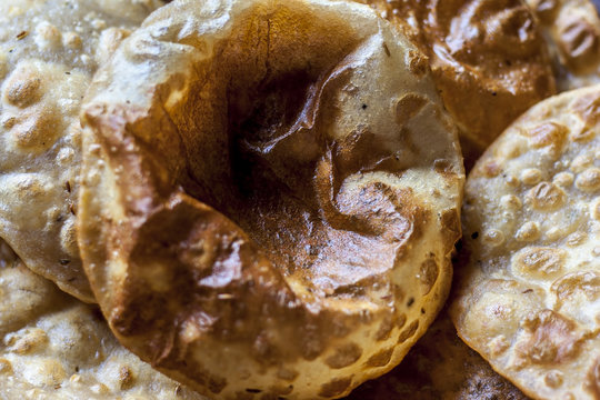 Indian snack PURI close up.