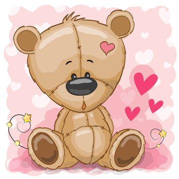cute teddy bear sitting with hearts clip art preview