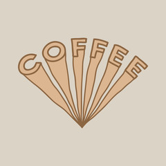 Vector illustration with text, Coffee. Hand drawn light rays. Lettering card for home decor, poster, cover, t-shirt, print, textile, web, or any use.