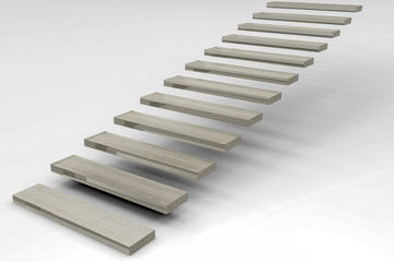 3d rendering. gray color stairs going upward on white background. upper level business concept