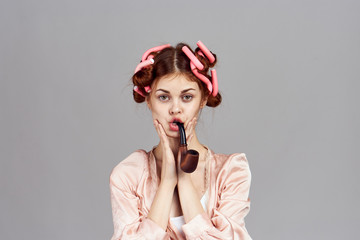 woman housewife, smoking pipe