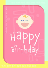 Happy birthday card with smiley face / Vector icon of happy birthday card with smiley face