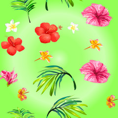 Charming beautiful seamless floral pattern, on a green background.