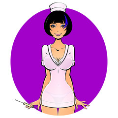 Sexy nurse with a syringe for a shot. Avatar, icon.