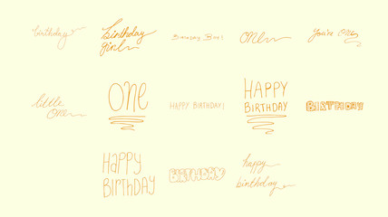 Vector set of one year birthday messages / Vector set of one year birthday messages against white background