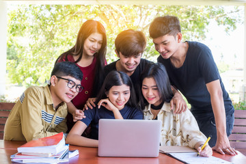 Back to school education knowledge college university concept, Students Education Social Media Laptop Tablet