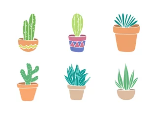 Wandaufkleber Kaktus im Topf Vektor-Icon-Set von Pflanzen-Symbol