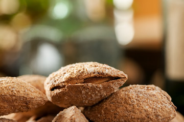 Macro shot of almond in shell, selective focus