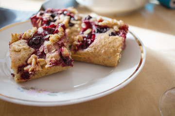 Homemade shortcrust fruit pie with crumble homemade pastry with fruit or berry