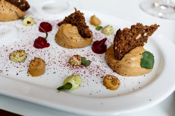 chicken liver pate with beet ketchup and basil mayo