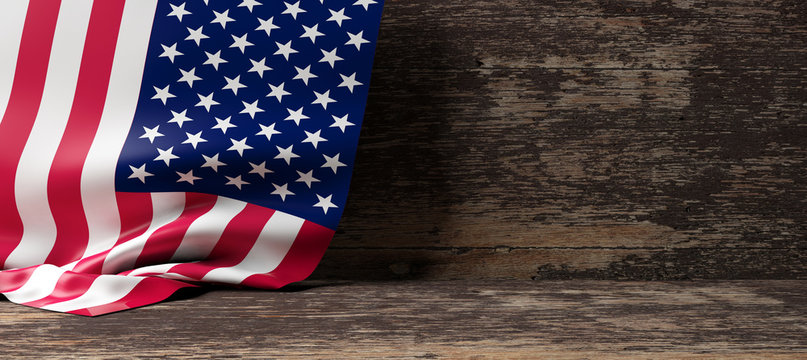 USA flag on wooden background. 3d illustration