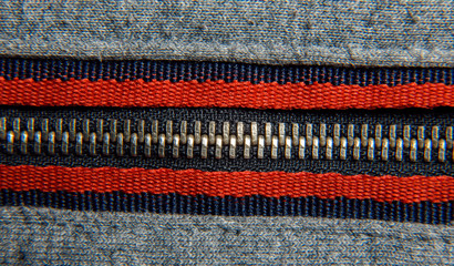 Zipper closure, macro photography. Detail of jacket.