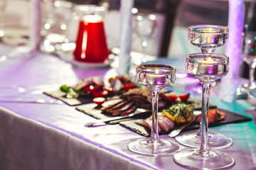 Preparation for the banquet. Served table. Waiting for guests of the holiday.