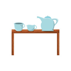 colorful  kitchen table and crockery over white background vector illustration
